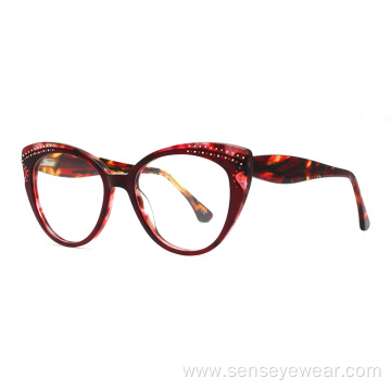 Custom Fashion Women Diamond Acetate Optical Frame Glasses